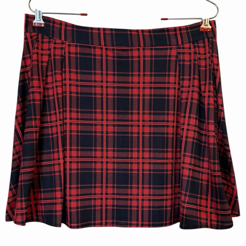 Plaid Mini Skirt Womens Size L Red Black Tartan Pleated Schoolgirl Y2K Grunge ✨